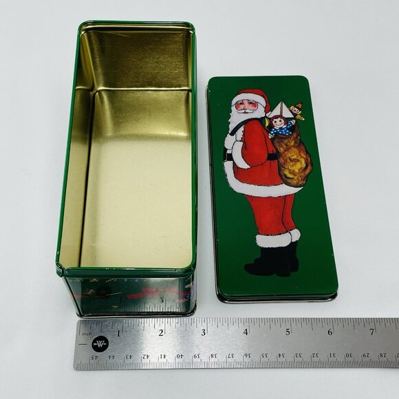 Vintage 1982 Lynn Gates Christmas Santa Tin Box Storage Rectangular Canister Lid - Picture 7 of 12